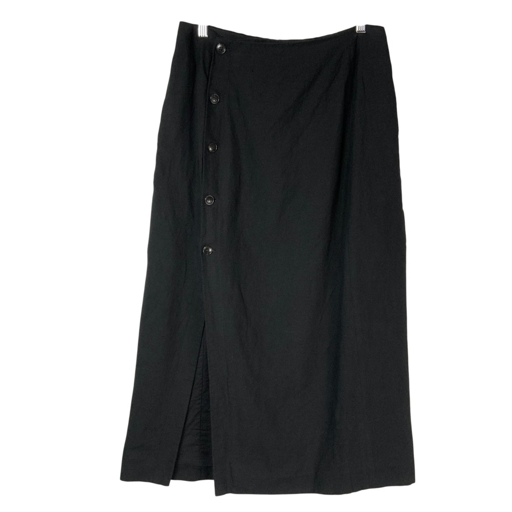 Madewell Linen Cotton Blend Asymmetric Button Front Midi Skirt Black Size 6